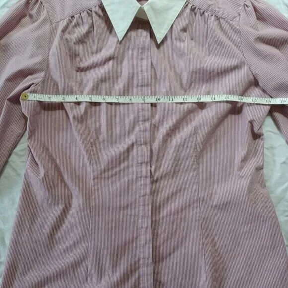Apt 9 Long Sleeve Button Down Bankers Shirt Pink Pin Stripe, Womens Size Large - Picture 9 of 12